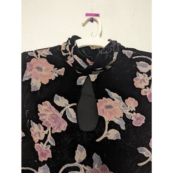 Women's Nanette Lepore Sz 8 Moody Romance Black and Pink Floral Velvet Dress - Picture 15 of 16